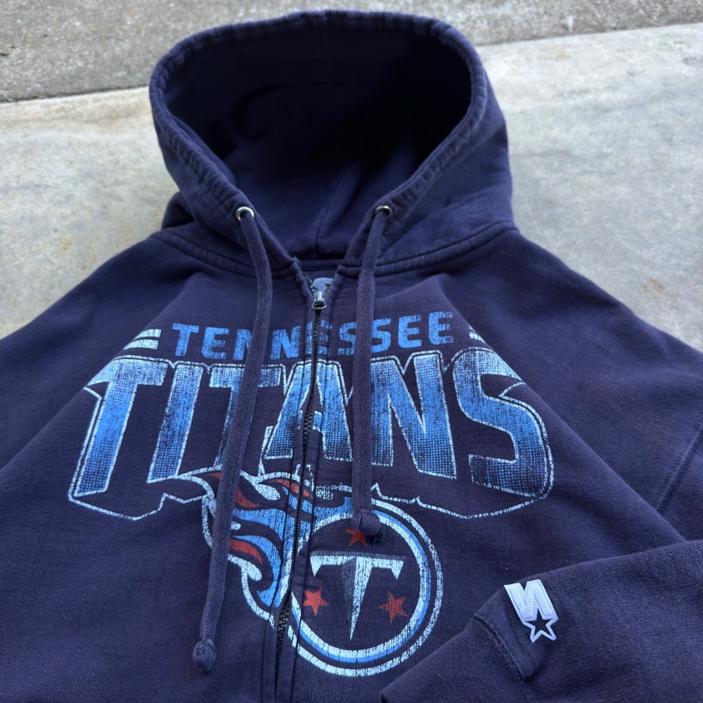 Vintage 90s Starter Tennessee Titans NFL Zip Up Hoodie Navy Blue XL (j4)